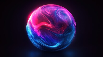 Obraz premium Glowing abstract sphere, vibrant colors, dark background, digital art, futuristic design