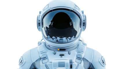 Astronaut wearing spacesuit and looking forward on transparent background
