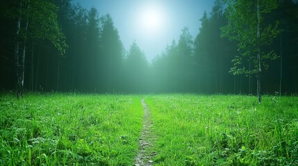 Tranquil forest path, explore a serene woodland trail surrounded by majestic trees