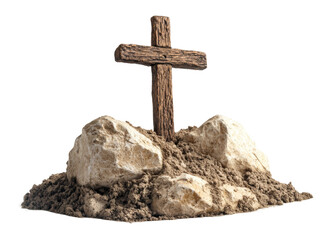 PNG Cross on rocky soil with textured terrain elements