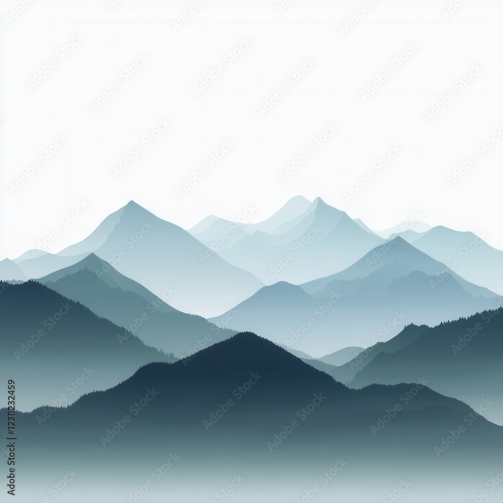 Poster minimalist mountain range design, elegant gradients create a serene backdrop, ideal for various crea