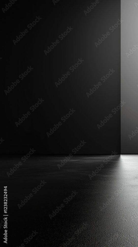 Poster a minimalist interior captures the interplay of shadows and light, creating an intriguing atmosphere