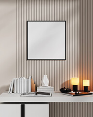 Mockup Poster Frame in Contemporary Interior with Soft Lighting