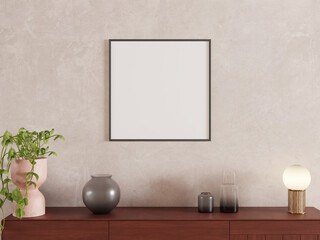 Neutral Wall with Framed Mockup and Decorative Accents