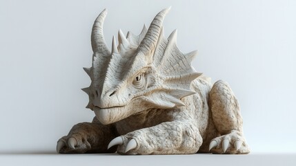 Obraz premium Styracosaurus 3D Model, intricately designed with a prominent horned frill, showcased against a clean white backdrop, ideal for various applications