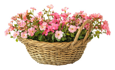 Obraz premium PNG Beautiful pink flowers in a woven basket
