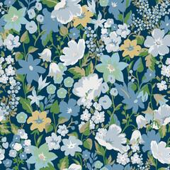 This beautiful floral plant background is perfect for fashion, wallpapers, and prints. It showcases the Liberty style known as millefleurs, and the Scandinavian floral design adds a modern touch. © Zenina-Lembrik