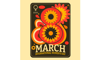 abstract flower design Women's Day poster inspired by the 1970s