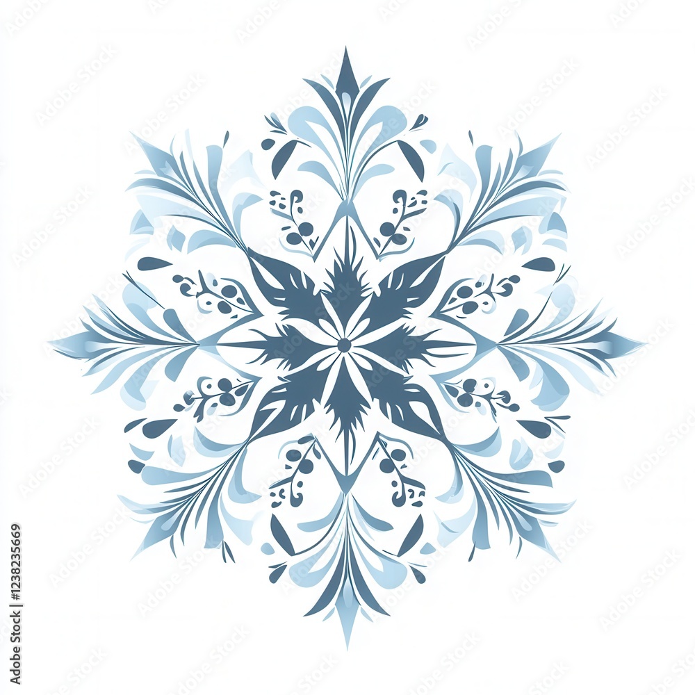 Poster elegant geometric snowflake design featuring intricate patterns, suitable for digital use, with a tr