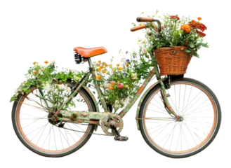 Fototapete Rund PNG Floral bicycle with vibrant flower arrangement © eclipse