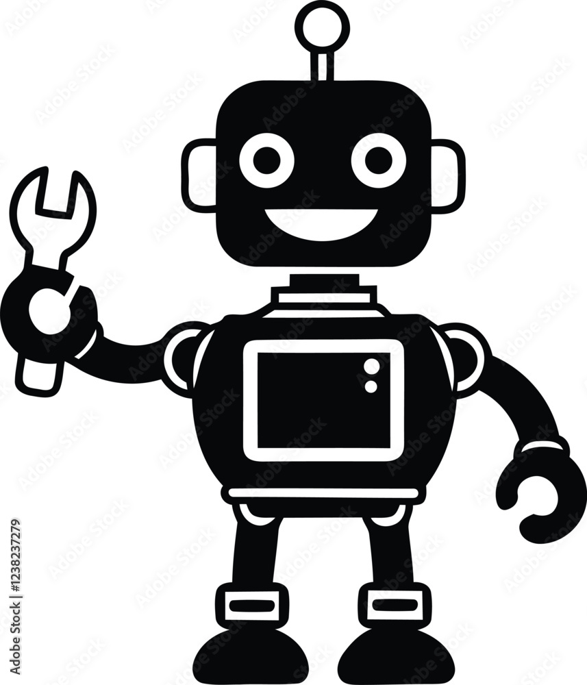 Poster mechanical robot vector art, modern robot silhouette vector illustration, robot isolated vector icon