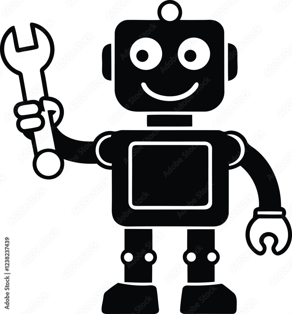 Poster mechanical robot vector art, modern robot silhouette vector illustration, robot isolated vector icon