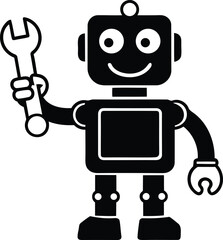 Fototapeta premium Mechanical Robot vector art, Modern Robot silhouette vector illustration, Robot isolated vector icon design