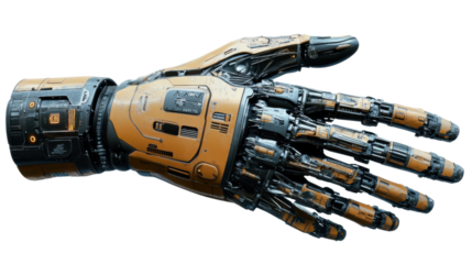 Robotic hand extending on transparent background, showing advanced technology