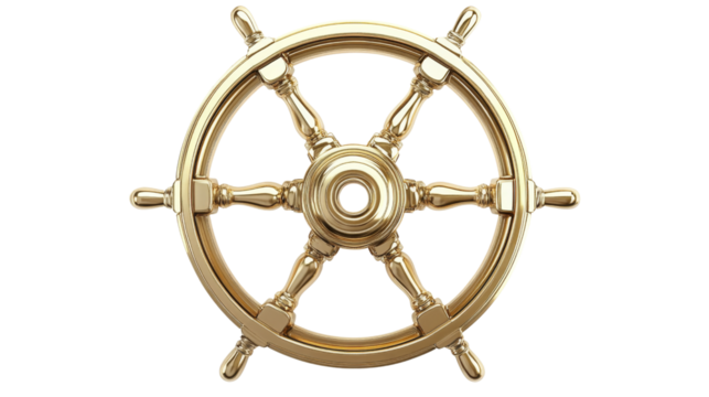 Golden ship steering wheel isolated on transparent background - Powered by Adobe