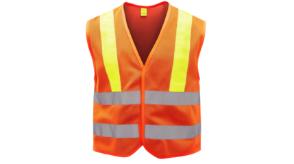 High-visibility safety vest on transparent background ensuring worker protection