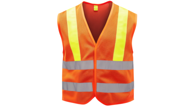 High-visibility safety vest on transparent background ensuring worker protection