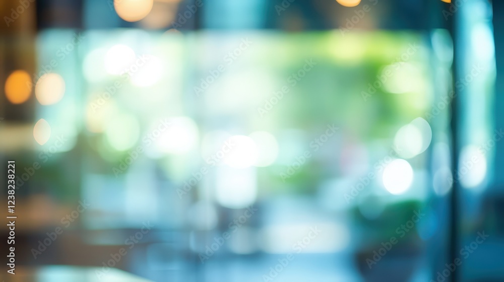 Poster abstract background of a cafe interior with blurred lights and soft bokeh effect ideal for modern co