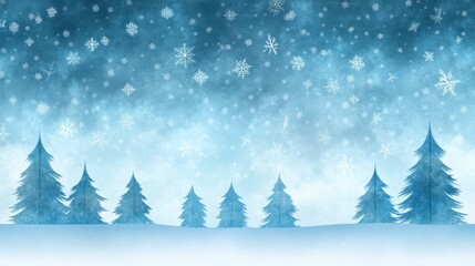 Naklejka premium Tranquil winter wonderland, snowcovered trees and gently falling snowflakes in a serene landscape