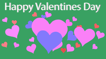 Vibrant Valentine's Day Greeting with Colorful Hearts on Green Background
