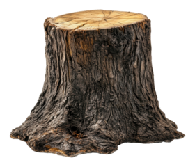 PNG Wooden tree stump with textured bark and rings