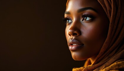 Portrait of a young african female with a hijab in thoughtful expression
