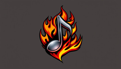 A flaming musical note illustration with fire effects on a dark background, representing passion, energy, and intense music vibes, perfect for rock, metal, or high-energy music branding.