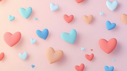 Obraz premium Pastel Pink Background with 3D Colorful Hearts Cute Romantic Love Design Perfect for Valentine s Day Wedding or Anniversary