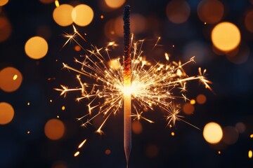 Obraz premium Joyful new year celebrations with vibrant sparkler typography and dazzling fireworks on a dark night background for festive greeting cards and seasonal promotions