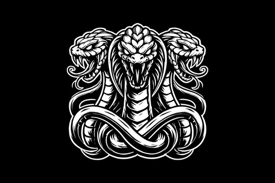 Scary snake head with splash Black And White Design On Black Background