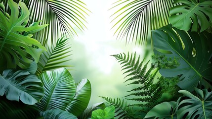 Lush Tropical Leaves: Green Foliage Background Image. Perfect for nature lovers and designers seeking vibrant, exotic plant life imagery.