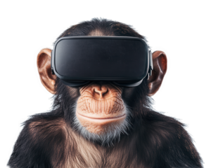 monkey wearing virtual reality goggles, exploring digital world with curiosity and excitement. This unique scene captures intersection of nature and technology