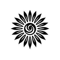 Black and White Abstract Flower Mandala Design. Simple Geometric Floral Pattern, Perfect for Decoration, Symbol, and Background.