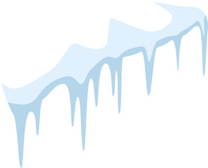 Snow melting and forming icicles hanging from the roof, creating a winter scene with potential hazards, but also a beautiful natural display of ice formation