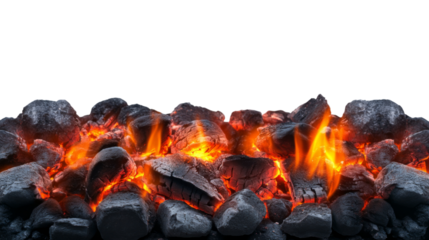 Burning hot coals with transparent background for easy integration