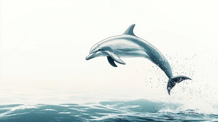 Fototapeta premium Dolphin Leaping Above Calm Ocean Waves in a Serene Seascape