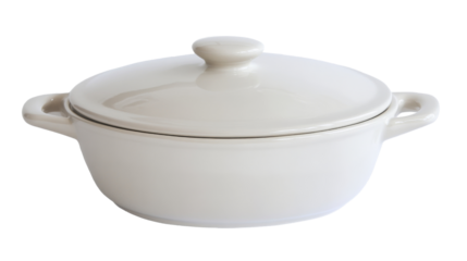 White ceramic casserole dish with lid on transparent background