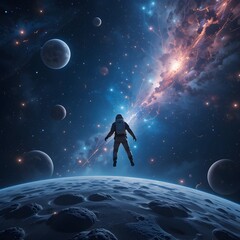 Fototapeta premium A man in the space alone