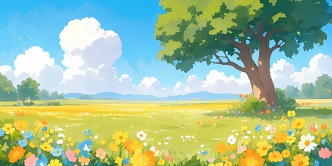 Landscape children drawing illustration