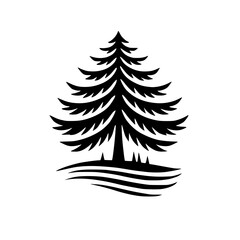 Majestic Evergreen: A Black and White Stylized Tree Illustration
