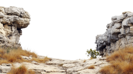 Rocky cliff edge with transparent background for compositing