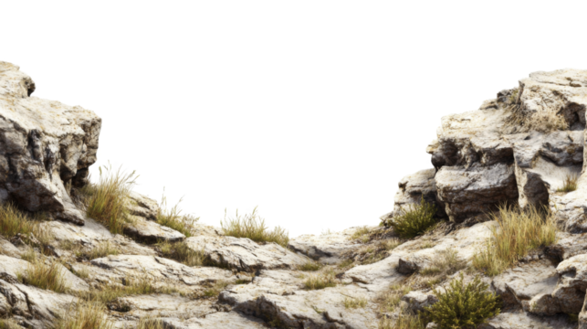 Rocky cliff edge with transparent background for compositing