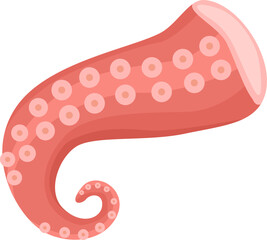 Cartoon illustration of a pink octopus tentacle curling on a white background, showing suction cups, creating a simple yet captivating image