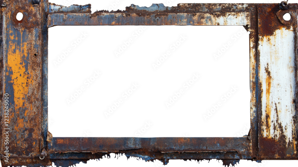 Poster rusty metal frame with transparent background for easy isolation