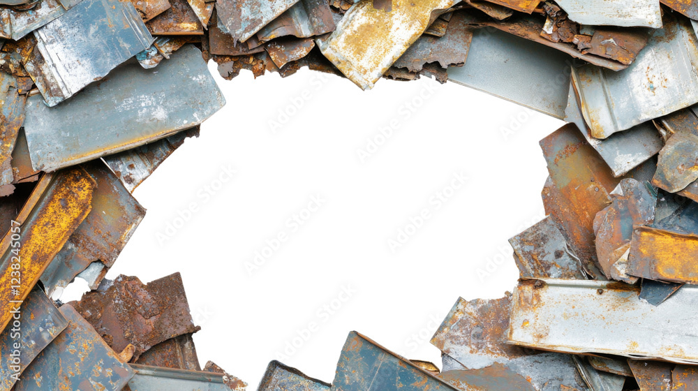 Poster rusty metal scrap creating frame with transparent background
