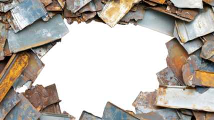 Rusty metal scrap creating frame with transparent background