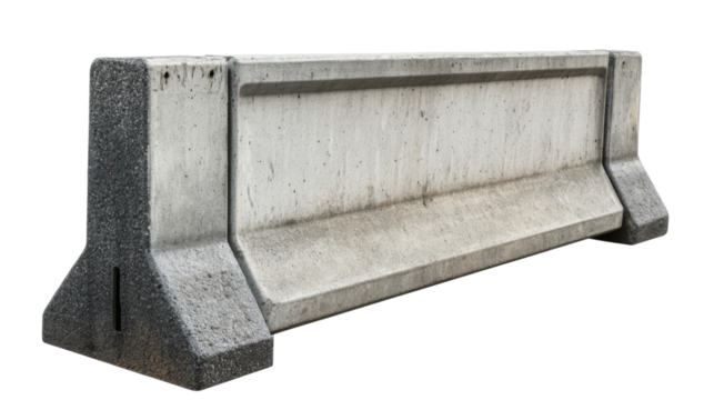 Concrete road barrier dividing traffic isolated on transparent background