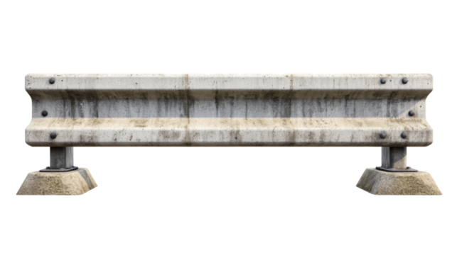 Old concrete road barrier with transparent background protecting from danger