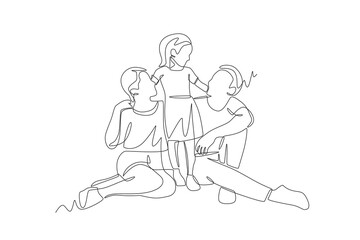 Asian family concept one-line drawing