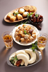Turkish Dessert Baklava with pistachio on dishes